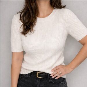 Banana Republic Ivory Cotton Linen Short Sleeve Sweater Size Small